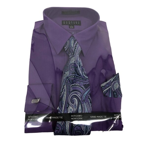 NWT Bergamo New York Purple Regular Fit Button Down Dress Shirt w/ Tie 16-16.5 L - Picture 10 of 10